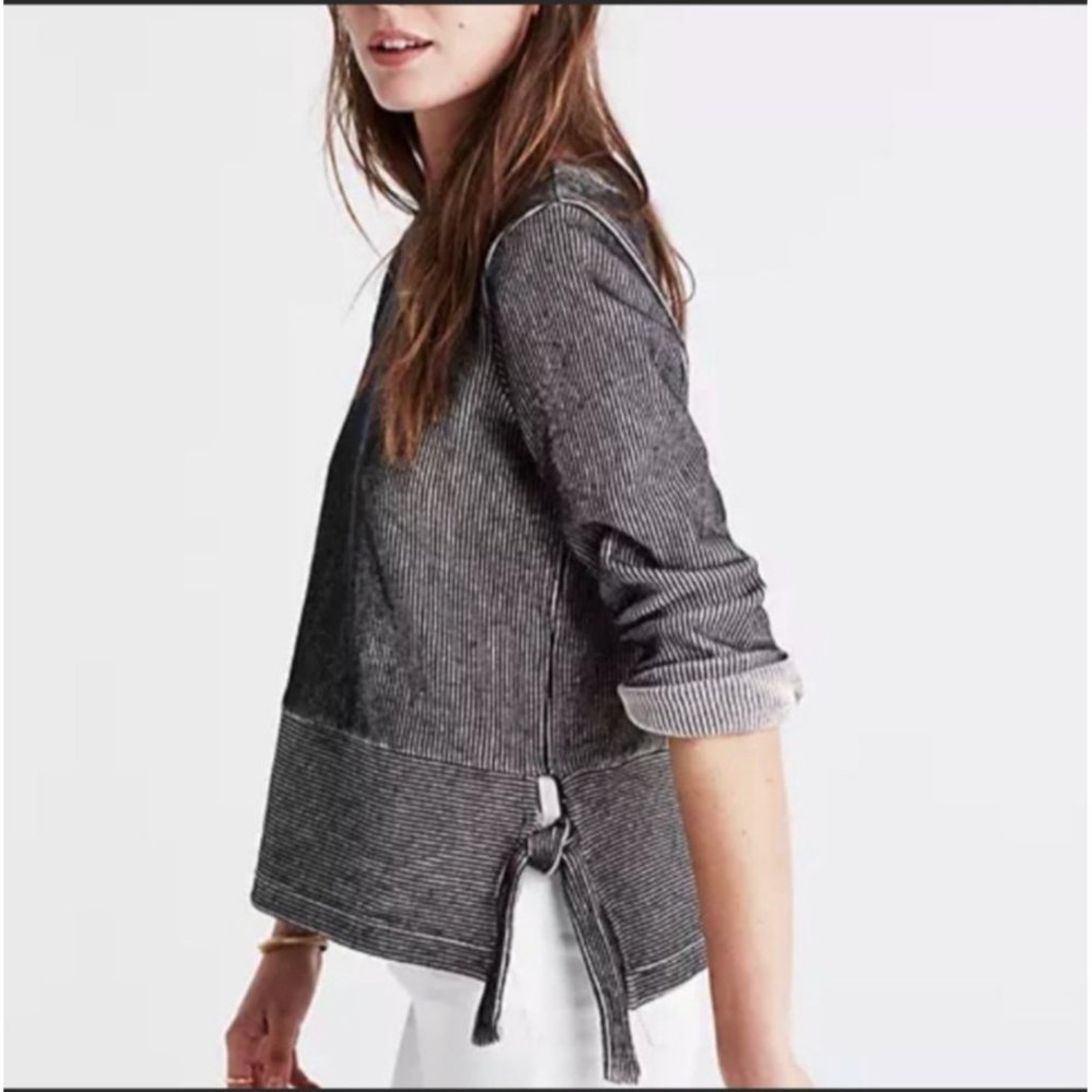 Madewell MEDIUM French Terry Side Tie Black White Stripe Sweatshirt Top - Picture 4 of 12